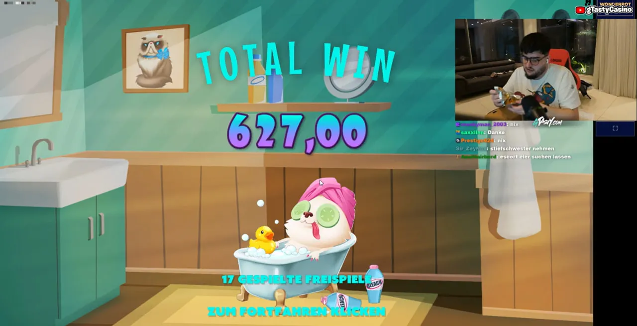 gTasty spielt Hacksaw Gaming Slot – Total Win 627 €, 17 Freispiele gespielt